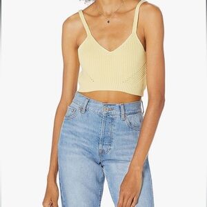 The Drop Pointelle Bralette Sweater, Small, Pastel Yellow, Cotton-Blend, NEW
